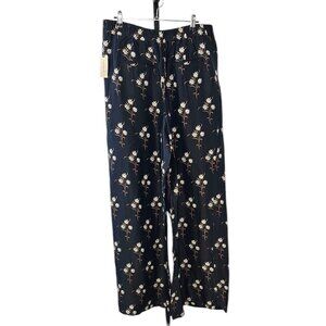 Antrhopologie Silky High-Rise, Floral, Wide Leg High Rise Pants, Black, 14, NWT
